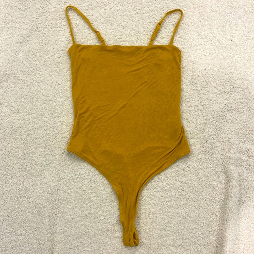 2 Bodysuits, Mustard Yellow/ Red Women's Square Neck Bodysuit